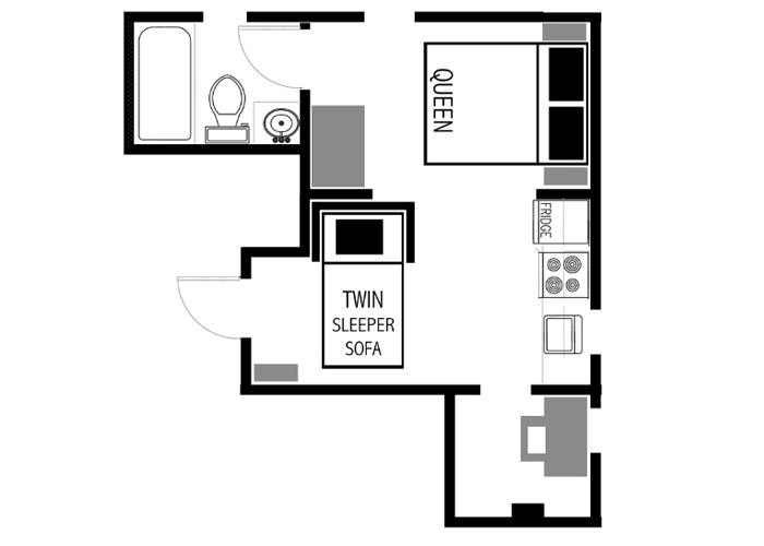 studio bedroom Vacation Rental Floor Plan